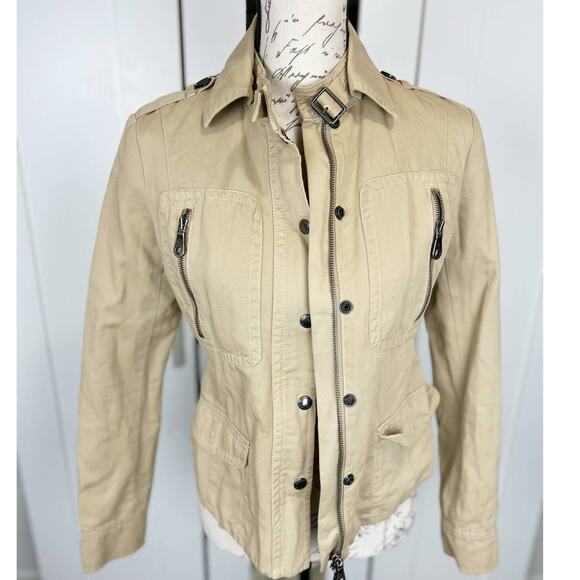 Martin and Osa Khaki Linen Blend Casual Military Style Utility Jacket Size 2 - Picture 1 of 14